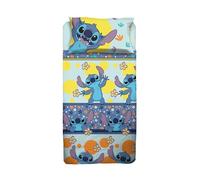 Stitch Parure de lit 1 Place et demie Disney Parure de lit 100% Coton, Drap Plat, Drap Housse, taie d'oreiller, Bleu Clair, Disney, 100% Coton, Produit Officiel