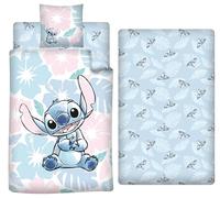 Stitch Parure Lit 3 Pièces 140x200 + Taie 65x65 + Drap 90x200 Bleu Floral