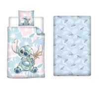 Stitch Parure Lit 3 Pièces 140x200 + Taie 65x65 + Drap Housse Bleu Rose