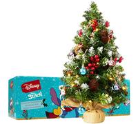 Stitch Sapin de Noel avec 12 Boules, Mini Sapin Artificiel 50cm avec Guirlande LED Blanc et Extrémités Givrées, Décoration de Noël (Multi Stitch)