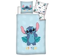 Stitch Tropical Housse de Couette 140x200 + Taie 65x65 Polycoton Boutons | Parure de lit réversible 1 personne | Polycoton séchage rapide Oeko-Tex | Disney | Fermeture boutons | Cadeau