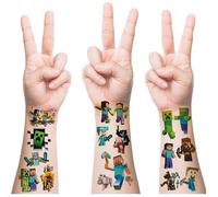 Stitcks Minec-raft,6 Feuilles de tatouages temporaires pour Enfants Garçons et Filles de Fête d'Anniversaire d'Autocollants