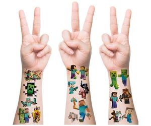 Stitcks Minec-raft,6 Feuilles de tatouages temporaires pour Enfants Garçons et Filles de Fête d'Anniversaire d'Autocollants