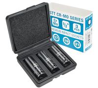 STIX Coffret 3 Douilles à Choc 1/2" 17, 19, 21 mm en Acier CR-MO | Acier CR-MO haute résistance, longueur 78 mm, idéal pour visseuses à choc, lot de 3 douilles