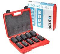 STIX Kraft Jeu de 10 douilles 3/4" en acier CR-MO 24-46 mm, douilles pour boulons de roue, kit de clés à douille professionnelles pour atelier et machines lourdes