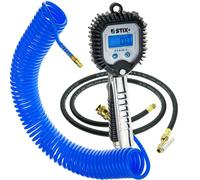 STIX PSAIR-2 Pistolet à pression de pneus avec manomètre numérique 0-18 bar et tuyau de 1,5 m + 10 m de tuyau d'airPolyuréthaneen spirale 8/5 mm
