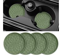 STLIAN Lot de 4 dessous de verre de voiture pour porte-gobelets - 7,0 cm - Tapis de tasse de voiture en silicone - Accessoires d'intérieur de voiture antidérapants universels encastrés - Vert olive