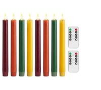 Stmarry Lot de 8 bougies d'automne sans flamme avec télécommande, bougies LED en cire véritable de 24 cm, bougies de Thanksgiving avec flamme vacillante 3D, bordeaux, terre cuite, caramel et vert