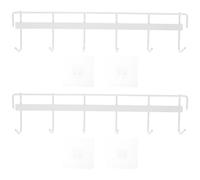 STOBAZA 2set Porte-ustensiles Cuisine Mural à Six Crochets, Fer Blanc | Rail Autocollant sans Perçage, Gain de Place, Surface Mate Lisse, pour Porte Cuisine