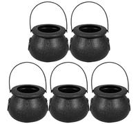 STOBAZA 5 Pièces Chaudron Noir en Plastique pour Halloween Poignée, Seau à Bonbons Réutilisable et Facile à Transporter, pour Fêtes et Accessoires Sorcière