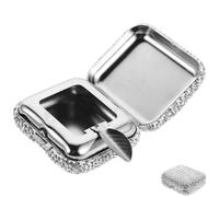 STOBAZA Cendrier de Poche INOX Compact avec Couvercle Anti-Odeur et Coupe-Vent Mini Cendrier Décoré de Strass pour Voiture et Bureau