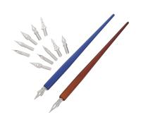 STOBAZA Set Calligraphie 2 Pièces avec Porte-plume Bois et Plume Acier Inoxydable, Prise Équilibrée, pour Art de L'encre et Calligraphie Professionnelle