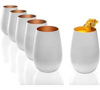 Stölzle Lausitz Lot de 12 gobelets de 465 ml, verres à eau blancs (mat) et bronze, passent au lave-vaisselle + lot de 4 pailles en acier inoxydable EKM Living