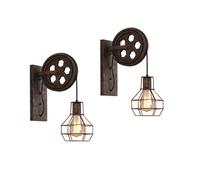 STOEX 2pcs Applique Murale Industrielle Rétro Lampe de Mur Style Levage Poulie 2 Lumières pour Restaurant Salon Couloir Rouille