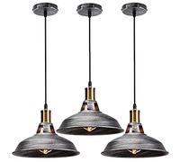 STOEX 3PCS Suspension Luminaire Vintage Métal 27cm, Lustre Plafonnier Industriel Lampes LED E27 Corde Ajustable pour Salon Cuisine Restaurant Salle à manger Chambre (Argenté)