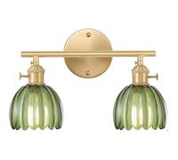 STOEX Applique Murale en Verre Fleur Vintage Rétro E27 Lampe Murale 2 Lumière Abat-jour pour Couloir Chambre Hotel Verte