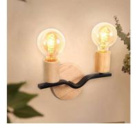 STOEX Applique Murale Industrielle Vintage 2 Lumières E27 Lampe Murale en Métal Rétro pour Chambre Salon Hotel Noir Bois