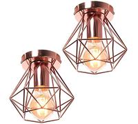 STOEX Plafonnier industrielle cage en métal fer forge, retro suspension luminaire lustre style vintage lampe de plafond, E27 base Ø16cm (Lot de 2 Or Rose)