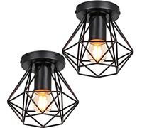 STOEX Plafonnier industrielle cage en métal fer forge, retro suspension luminaire lustre style vintage lampe de plafond, E27 base Ø16cm (Lot de 2 Noir)