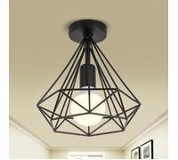 STOEX Plafonnier Industrielle Cage forme Diamant Noir Lustre Suspension en Métal Fer Luminaire pour Cuisine Couloir