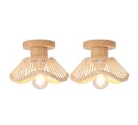 Stoex Plafonnier rond en osier - Beige