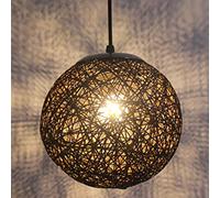 STOEX Rétro Suspension Luminaire en Rotin Globe Rond, Lustre Abat-jour DIY Lampe Plafond E27 pour Salon Restaurant Centre commercial Bar (Noir, 15cm)