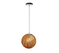 STOEX Rétro Suspension Luminaire en Rotin Globe Rond, Lustre Abat-jour DIY Lampe Plafond E27 pour Salon Restaurant Centre commercial Bar (Marron clair, 20cm)