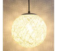 STOEX Rétro Suspension Luminaire en Rotin Globe Rond, Lustre Abat-jour DIY Lampe Plafond E27 pour Salon Restaurant Centre commercial Bar (Blanc, 15cm)