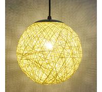 STOEX Rétro Suspension Luminaire en Rotin Globe Rond, Lustre Abat-jour DIY Lampe Plafond E27 pour Salon Restaurant Centre commercial Bar (Beige, 15cm)