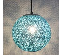 STOEX Rétro Suspension Luminaire en Rotin Globe Rond, Lustre Abat-jour DIY Lampe Plafond E27 pour Salon Restaurant Centre commercial Bar (Bleu, 15cm)