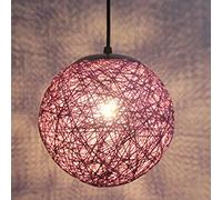 STOEX Rétro Suspension Luminaire en Rotin Globe Rond, Lustre Abat-jour DIY Lampe Plafond E27 pour Salon Restaurant Centre commercial Bar (Pourpre, 15cm)