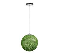 STOEX Rétro Suspension Luminaire en Rotin Globe Rond, Lustre Abat-jour DIY Lampe Plafond E27 pour Salon Restaurant Centre commercial Bar (Vert, 20cm)