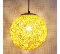 STOEX Rétro Suspension Luminaire en Rotin Globe Rond, Lustre Abat-jour DIY Lampe Plafond E27 pour Salon Restaurant Centre commercial Bar (Jaune, 15cm)