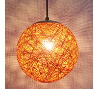 STOEX Rétro Suspension Luminaire en Rotin Globe Rond, Lustre Abat-jour DIY Lampe Plafond E27 pour Salon Restaurant Centre commercial Bar (Orange, 15cm)
