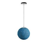 STOEX Rétro Suspension Luminaire en Rotin Globe Rond, Lustre Abat-jour DIY Lampe Plafond E27 pour Salon Restaurant Centre commercial Bar (Bleu, 20cm)