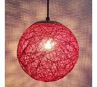 STOEX Rétro Suspension Luminaire en Rotin Globe Rond, Lustre Abat-jour DIY Lampe Plafond E27 pour Salon Restaurant Centre commercial Bar (Rouge, 15cm)