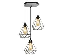 STOEX Suspension Luminaire Industriel 3 Lampes Abat-Jour Design Métal Câbles 1.5M Ajustables Lamps Douille E27 avec Socle Rond, Ø 20cm, Noir
