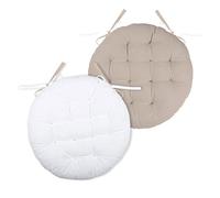 Stof - Galette de Chaise - Taille ø 38-100% Coton - Couleur Ecru Lin - Modèle Duo - Qualité Exceptionnelle - Confortable et Élégant - Facile d'entretien