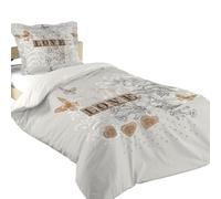 Stof - Parure Housse de Couette + 1 taie d'oreiller - Taille 140x200cm - 100% Coton - Modèle Clémence - Gris - Beige - Enfant - Love