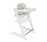 Stokke Tripp Trapp Chaise Haute 2 (Blanc), Coussin 2 (Nordic Grey) + Plateau Stokke (Blanc) - Comprend Chaise + Ensemble Bébé avec Harnais Amovible pour Enfants 6-36 Mois