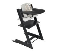 Stokke Tripp Trapp Chaise Haute 2 (Noir), Coussin 2 (Nordic Grey) + Plateau Stokke (Noir) - Comprend Chaise + Ensemble Bébé avec Harnais Amovible pour Enfants 6-36 Mois