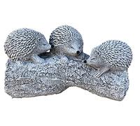 Stone and Style Statuette en pierre 3 hérissons sur tronc résistant au gel en pierre massive