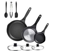Stone&Stone Lot de 3 Poêles 20 24 28 cm Professionnel adaptée à induction Gas Super antiadhésive allemand Résistante à la corrosion en aluminium et acier | Set Cuisson saine Sans PFOA + 3 Couvercles