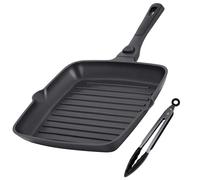 Stone&Stone Poêle grill anti-adhésif 28 cm | plaque carrée avec poignée amovible | fond induction 100 % acier | four et gaz | revêtement allemand Greblon C3+ | 1 pince incluse