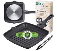 Stone&Stone Poêle Grill Induction 28 cm Carrée Antiadhésive, Manche Amovible, Revêtement Céramique GREBLON, Fond Acier Plein, Four 230 °C, Sans PFAS PTFE PFOA, Pince Incluse