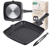 Stone&Stone Poêle Grill Induction 28 cm Carrée Antiadhésive, Manche Amovible, Revêtement Céramique GREBLON, Fond Acier Plein, Four 230 °C, Sans PFAS PTFE PFOA, Pince Incluse