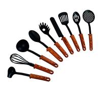 STONELINE Back to Nature Set de 9 Ustensiles de Cuisine, Poignées en optique Bois, avec support pratique, adaptée aux ustensiles de cuisine à revêtement antiadhésif