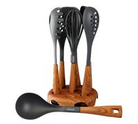 STONELINE® Back to Nature Set d'ustensiles de cuisine avec support pivotant, poignées en bois effet bois, plastique