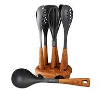 STONELINE Back to Nature Set d'Ustensiles de Cuisine, Lot de 8 avec Ustensiles de Cuisine et Support de Rangement Rotatif, pour Poêles et Casseroles à Revêtement Antiadhésif, Motif Bois