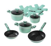 STONELINE Batterie Cuisine 11 pcs 18/20/24 cm Set de Poêles et Casseroles avec Couvercle, Faitout Poêle Induction Antiadhésive avec Vraies Particules de Pierre, Tous Feux, Couleur : Menthe